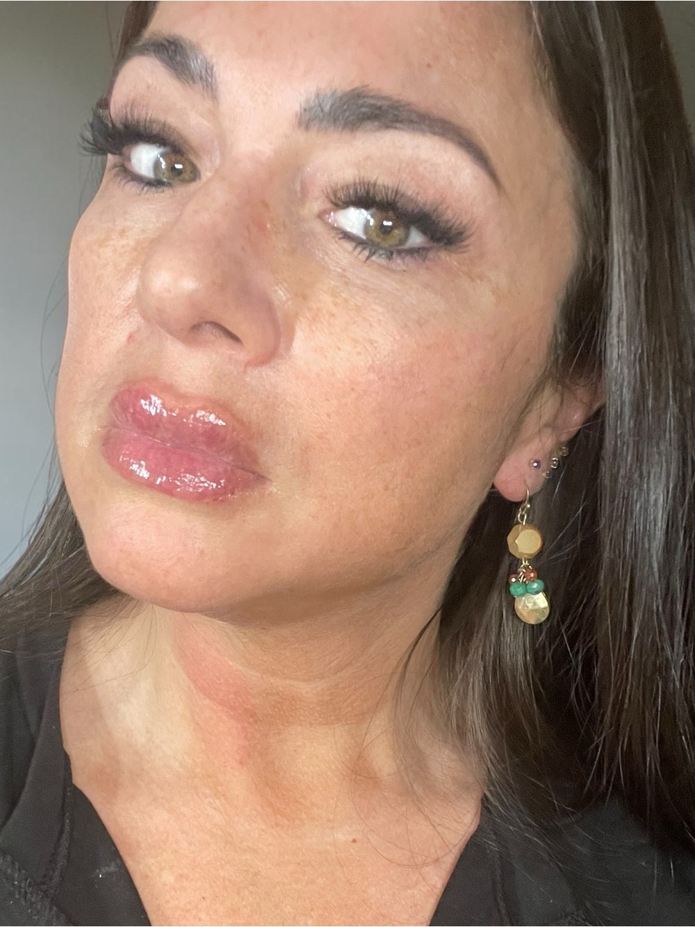 Gold Tone Champagne Crystal Multicolor Gemstone Dangle Earrings